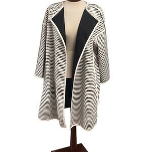 IC By Connie K White Black Open Front Jacket Topper Size Large Swing Jacket